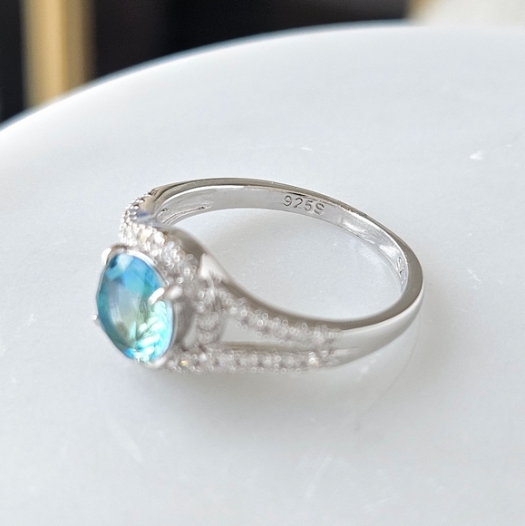 Blue & Teal tourmaline round gemstone ring, 925 Sterling Silver Charmed Aroma - Picture 3 of 4